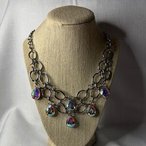 Silver Plated Crystal AB Statement Necklace